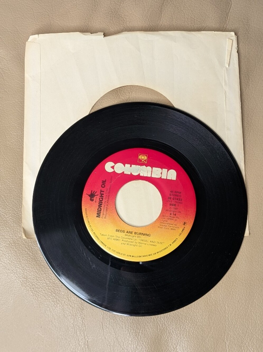 Midnight Oil - Beds Are Burning 45 Rpm Single Vinyl Album.